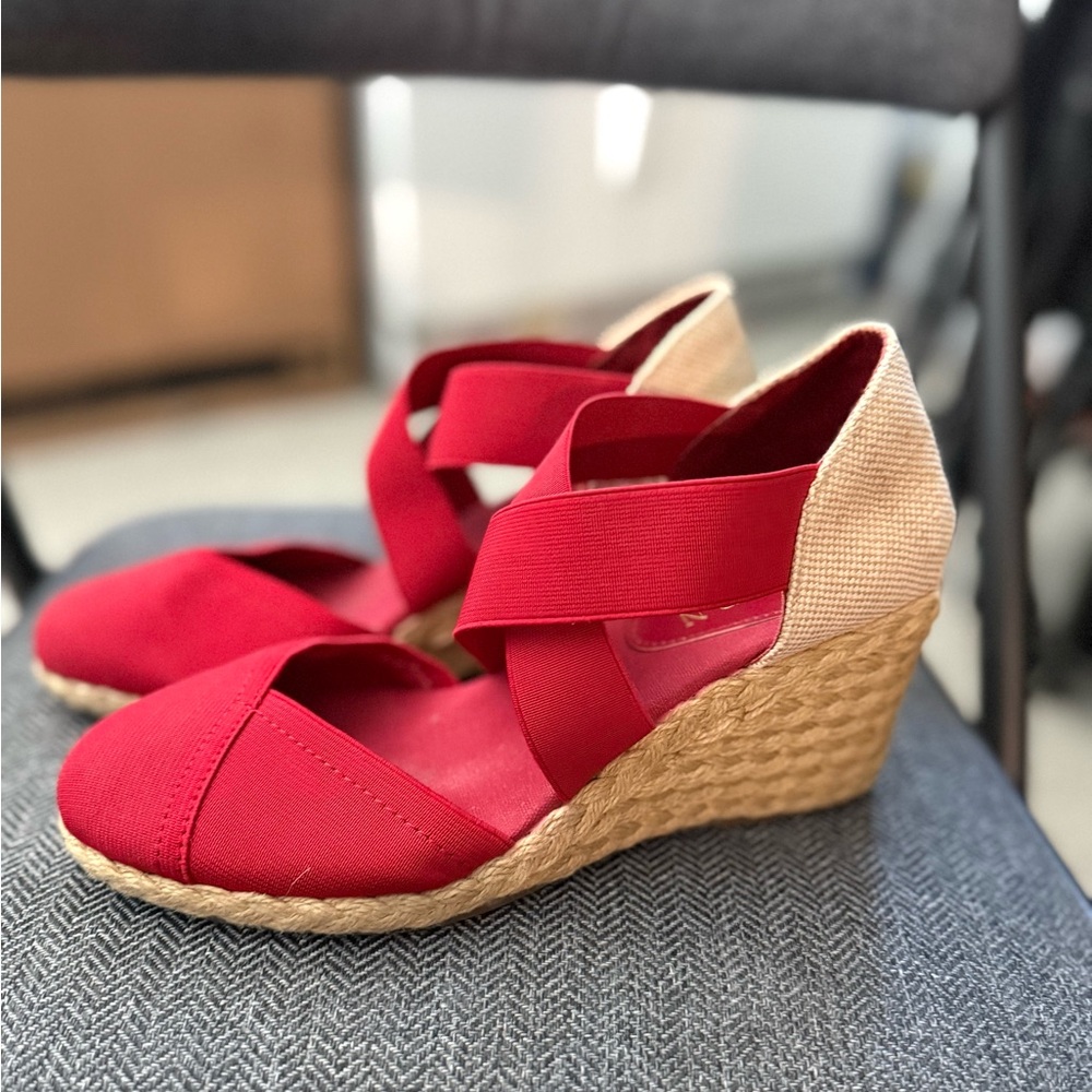 Ralph Lauren Red Wedge Espadrilles